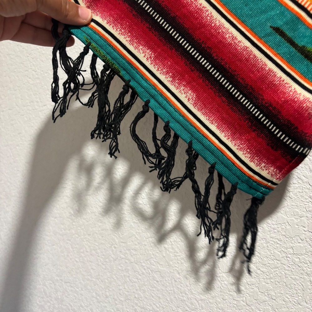 Double D Ranch Women Serape Stripe Fringe Open Front Kimono Cardigan Small Multi - Picture 4 of 6